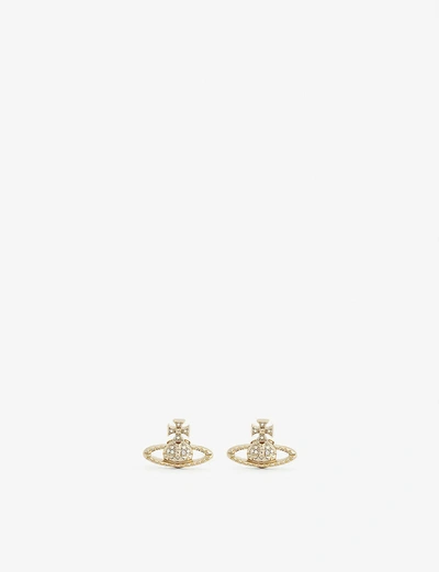 VIVIENNE WESTWOOD JEWELLERY MENS CRYSTAL AB/GOLD MAYFAIR ORB YELLOW GOLD-TONED BRASS STUD EARRINGS
