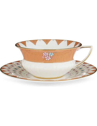 WEDGWOOD WONDERLUST PEONY DIAMOND TEACUP AND SAUCER SET