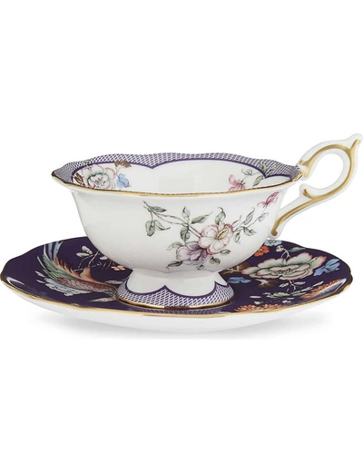 WEDGWOOD WONDERLUST MIDNIGHT CRANE CHINA TEACUP AND SAUCER