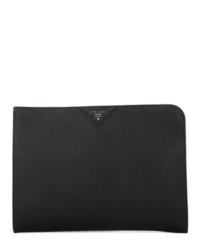 PRADA MENS BLACK LEATHER DOCUMENT HOLDER