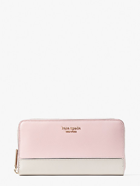 Shop Kate Spade Spencer Zip-around Continental Wallet In Tutu Pink/crisp  Linen