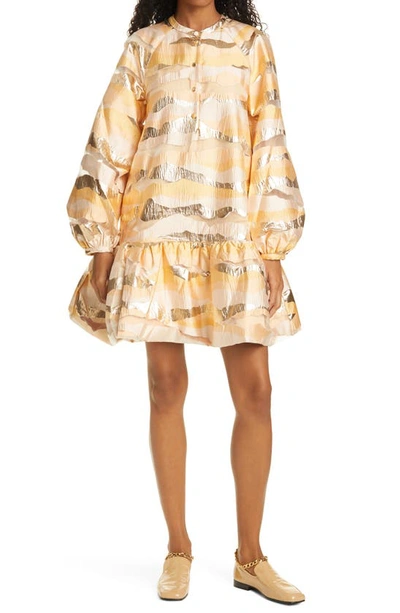 Stine Goya Josefine Metallic Stripe Long Sleeve Dress In Horizon Gold