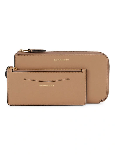 Shop Burberry Abbey 2 piece Leather Long Wallet Pouch Set In Light Camel