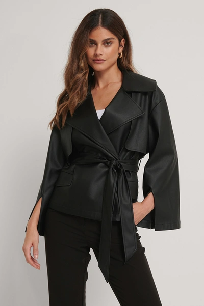 STÉPHANIE DURANT X NA-KD Recycled Pu Belted Detail Jacket Black