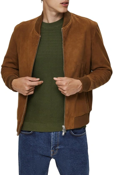 Selected Homme Broke Bomber Suede Jacket In Rubber