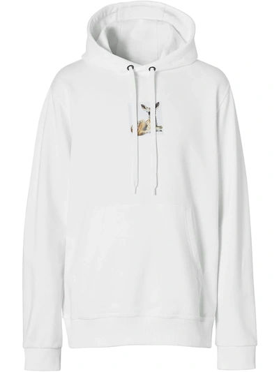 Shop Burberry Deer print Hoodie In White