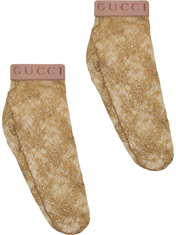 skille sig ud udbytte bemærkede ikke Shop Gucci Metallic Lace Socks In Neutrals