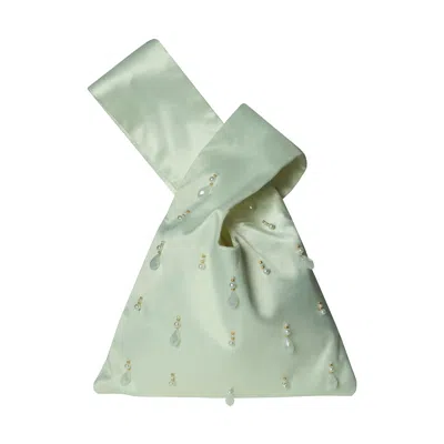 2KSTYLE WOMEN'S NEUTRALS MARLENE BEAD HAND-EMBELLISHED SATIN WRISTLET POUCH - CREAM