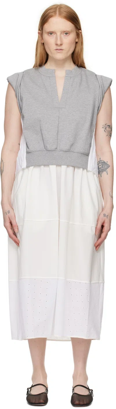 3.1 PHILLIP LIM GRAY & WHITE ROLLED SLEEVE MIDI DRESS