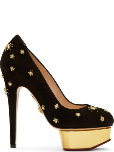 CHARLOTTE OLYMPIA Black Suede Spider Dolly Pumps