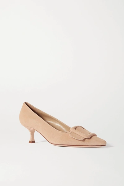 MANOLO BLAHNIK MAYSALE 50 BUCKLED SUEDE PUMPS
