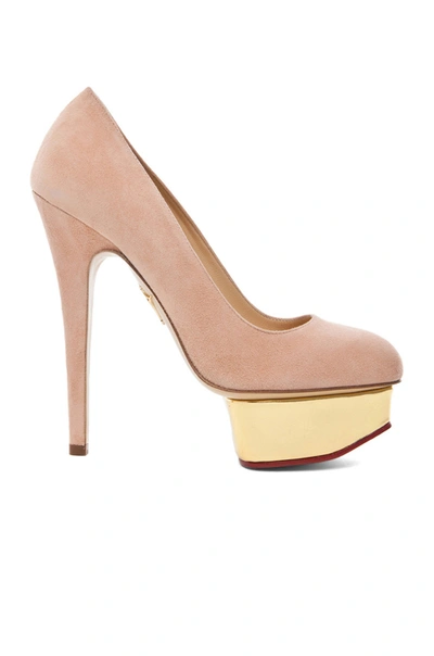 CHARLOTTE OLYMPIA Dolly Signature Court Island Suede Pumps in Blush