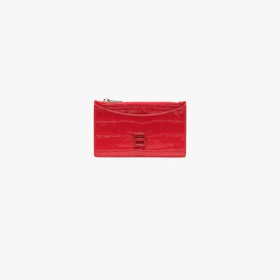 BALENCIAGA RED HOURGLASS MOCK CROC LEATHER CARD HOLDER