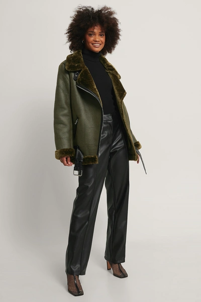NA-KD Bonded Aviator Jacket Green
