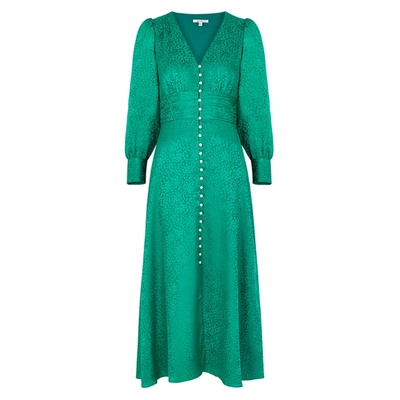 OLIVIA RUBIN VALENTINA GREEN JACQUARD SILK MIDI DRESS