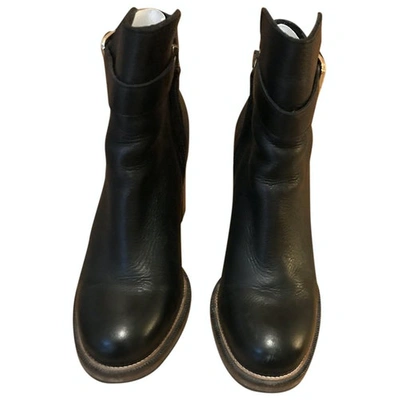 TOMMY HILFIGER BLACK LEATHER ANKLE BOOTS