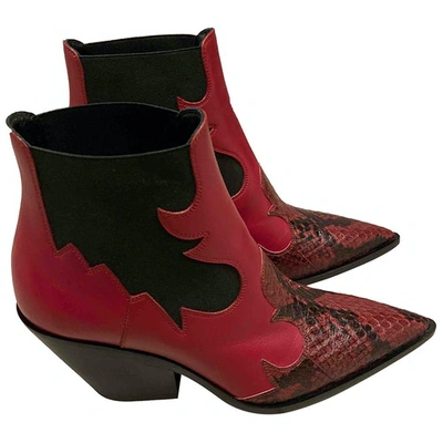 CASADEI RED LEATHER ANKLE BOOTS