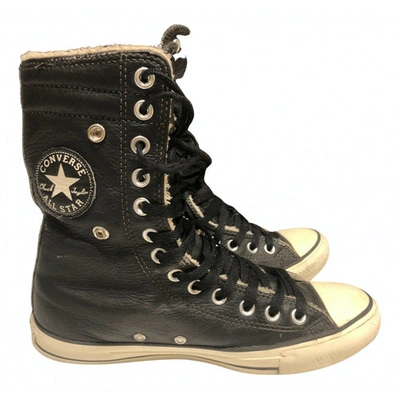 CONVERSE BLACK LEATHER TRAINERS