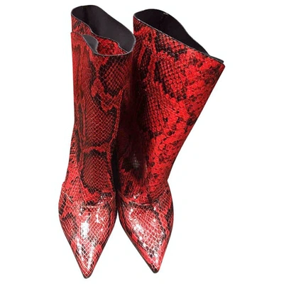 MSGM RED LEATHER ANKLE BOOTS