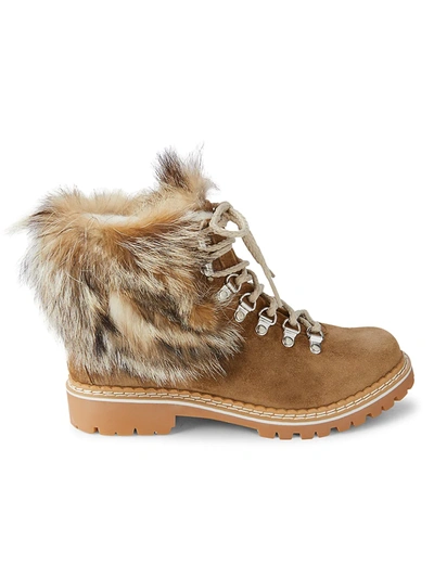 MONTELLIANA CLARA FOX FUR-TRIM & SHEARLING-LINED SUEDE HIKING BOOTS