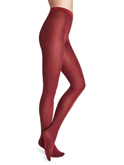 Shop Wolford Women s Haven Ribbed Tights In Carmine Black