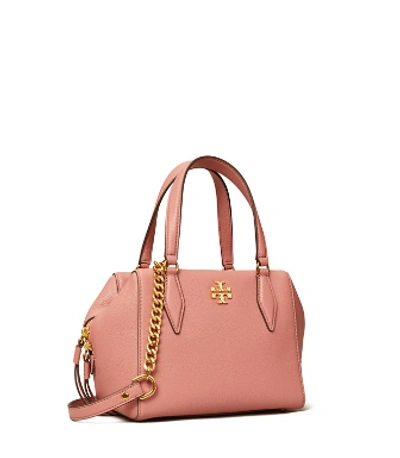 Shop Tory Burch Kira Pebbled Small Satchel In Pink Magnolia