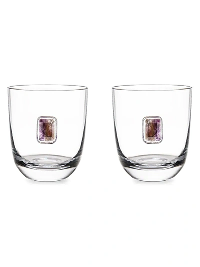 ANNA NEW YORK ELEVO 2-PIECE SMOKE AGATE DOUBLE OLD-FASHIONED GLASS SET