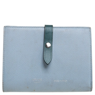 CELINE BLUE/GREEN LEATHER MULTIFUNCTION STRAP WALLET