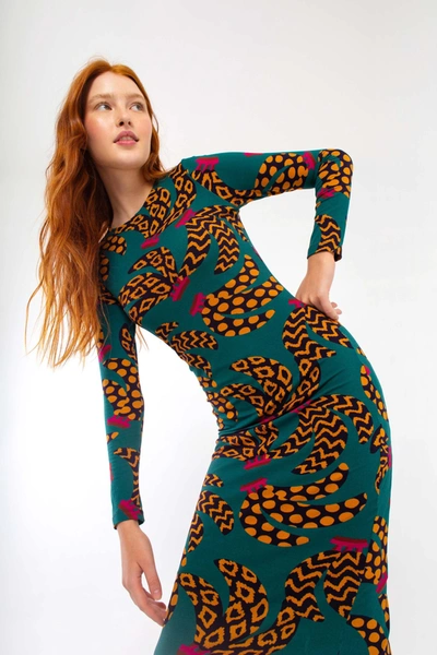 farm rio banana midi dress FARM Rio Banana Foliage Multicolor Puffed Sleeve Midi Dress
