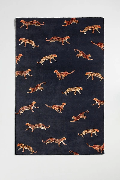 ANTHROPOLOGIE PRINTED CHEETAH RUG BY ANTHROPOLOGIE IN BLUE SIZE 2.5X9