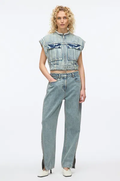 3.1 PHILLIP LIM DENIM VEST WITH CRYSTAL NECKLACE
