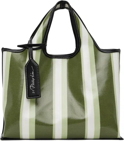 3.1 PHILLIP LIM GREEN & BLACK DUAL STRIPE MINI MARKET TOTE