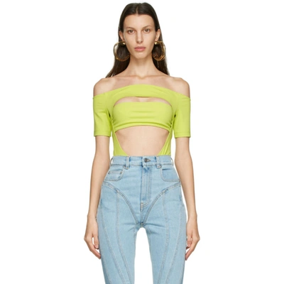 MUGLER GREEN OFF SHOULDER SEGMENTED BODYSUIT