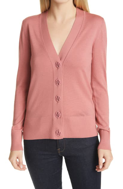 Shop Tory Burch Simone Cardigan In Rosewood