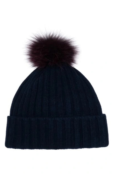 CAROLYN ROWAN ACCESSORIES GENUINE FOX FUR POM CASHMERE BEANIE