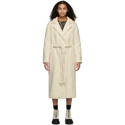 Shop Ganni Off white Wool Boucle Wrap Coat In 135 Egret