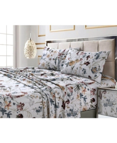 TRIBECA LIVING AMALFI PRINTED 300 TC COTTON SATEEN EXTRA DEEP POCKET QUEEN SHEET SET