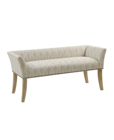 MADISON PARK WELBURN 49.5" UPHOLSTERED BENCH WITH BACK WOOD LEGS