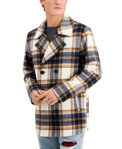 SUN + STONE MEN'S SHERIDAN PLAID PEACOAT, CREATED FOR MACY'S