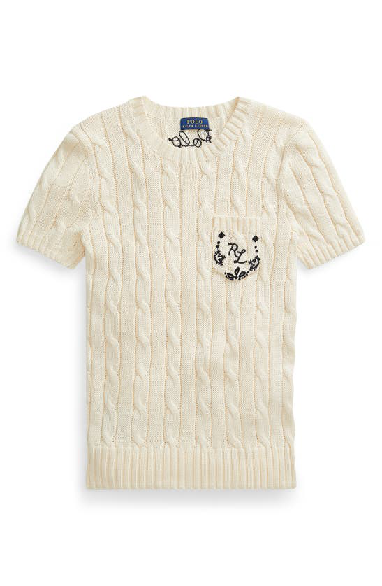 Shop Polo Ralph Lauren Cable Knit Short Sleeve Sweater In Chic Cream
