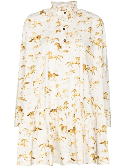 GANNI HORSE-PRINT FLARED MINI DRESS