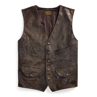 DOUBLE RL HAND-TOOLED LEATHER VEST