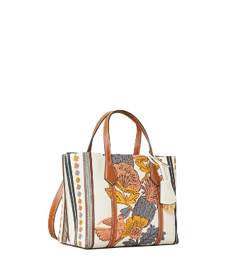 Shop Tory Burch Perry Printed Small Triple-compartment Tote In Orange  Wonderland Vine