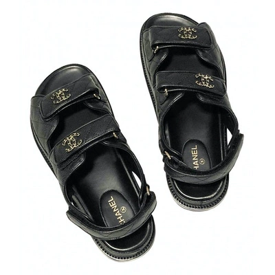 Shop Pre-owned Chanel Dad Sandals Black Leather Sandals
