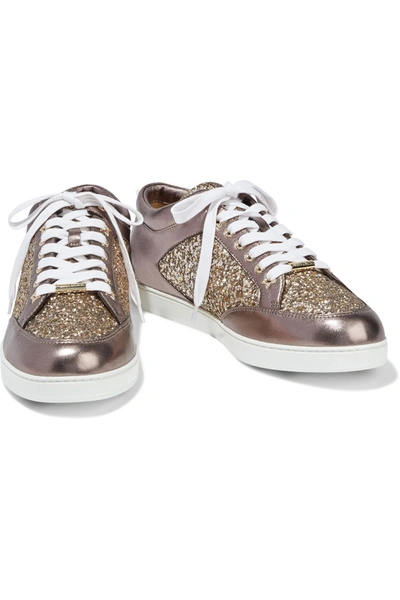 Jimmy Choo Miami Glittered Metallic Leather Sneakers In Bronze