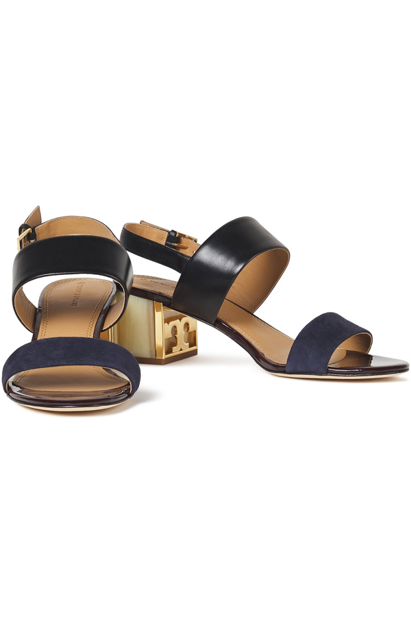 Shop Tory Burch Leather And Suede Sandals In Black