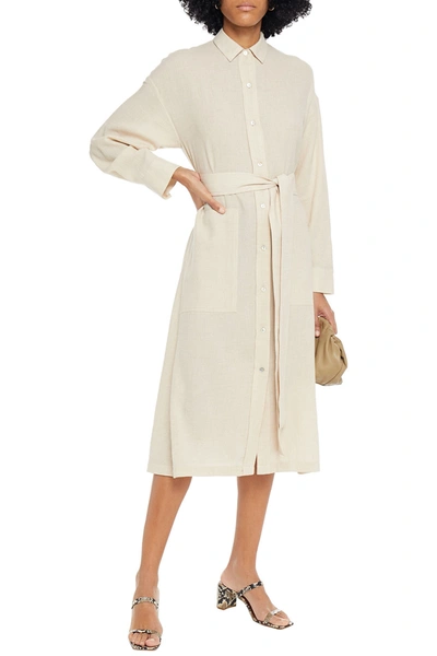VINCE BELTED COTTON-BLEND TWILL MIDI DRESS