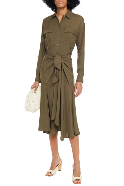 VINCE TIE-FRONT CRINKLED-TWILL MIDI SHIRT DRESS