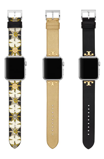 Shop Tory Burch 3-pack Strap Set For Apple Watch, 38mm/40mm In Gold/ Black