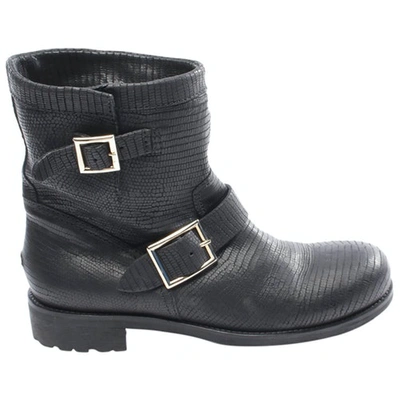 JIMMY CHOO BLACK LEATHER ANKLE BOOTS